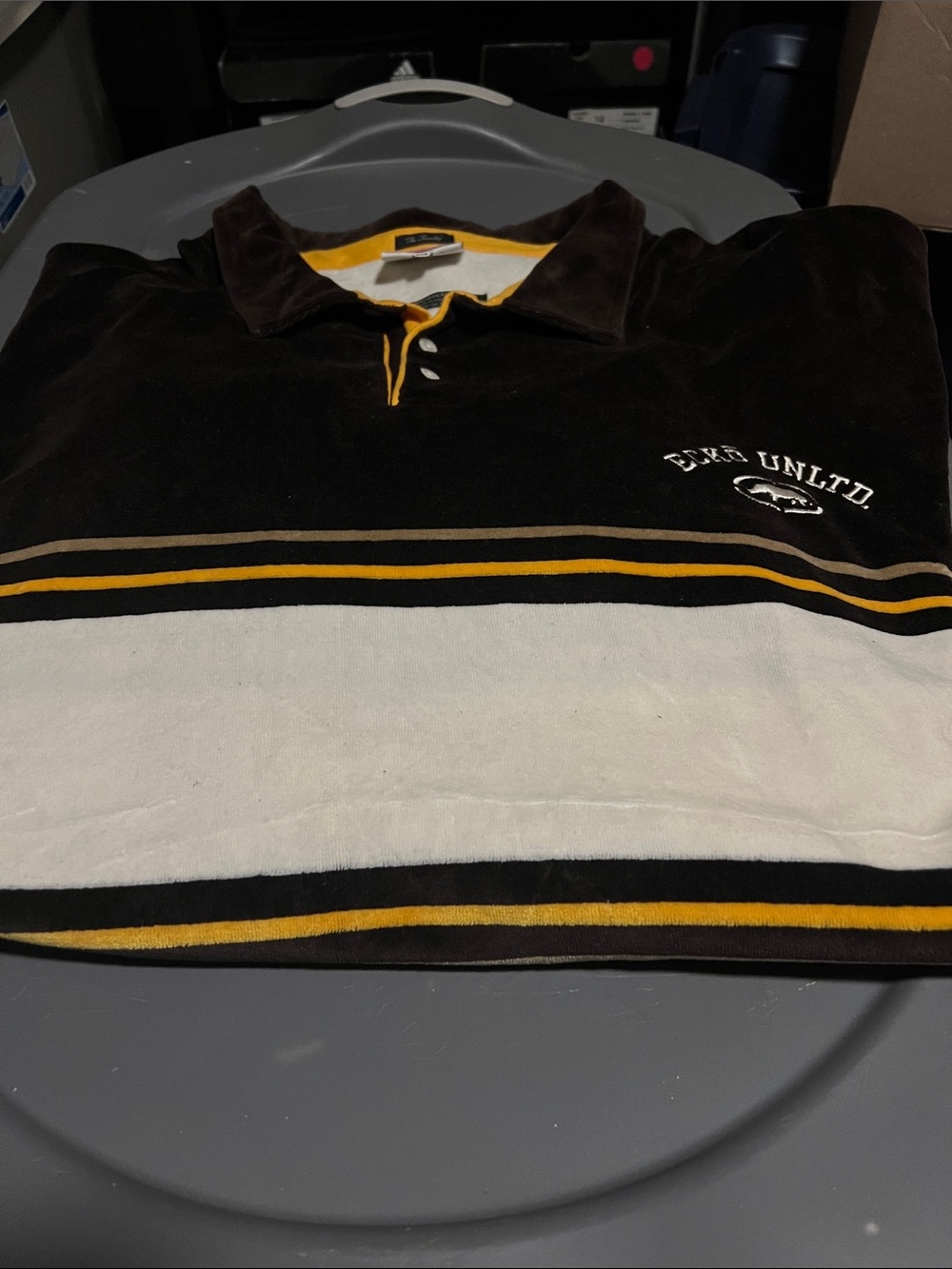 Ecko Unlimited Brown, White & Yellow Striped Polo
Sz 6XB